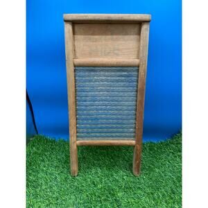 Vintage Home Aide 17.75” Wood & Glass Washboard Columbus Washboard Co